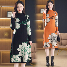 批发实拍新款2025秋冬时尚洋气提花高端气质中长款针织宽松遮肚<b class='q'>连衣</b>裙