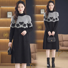 批发实拍新款2025秋冬时尚洋气提花高端气质中长款针织宽松遮肚<b class='q'>连衣</b>裙