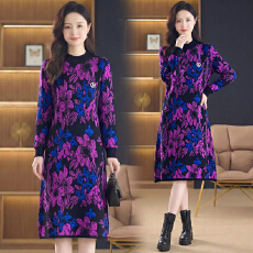 批发实拍新款2025秋装气质中长款针织<b class='q'>连衣裙</b>女宽松遮肚打底毛衣裙子