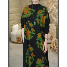 批发洋气妈妈秋冬装半高领针织连衣裙宽松大码<b class='q'>中老年</b>女长款打底厚<b class='q'>裙子</b>