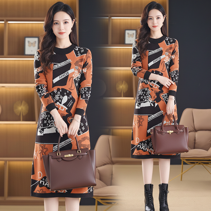 MY15470# 新款高端宽松大码遮肚子显瘦毛衣韩版中长款针织连衣裙女裝貨...