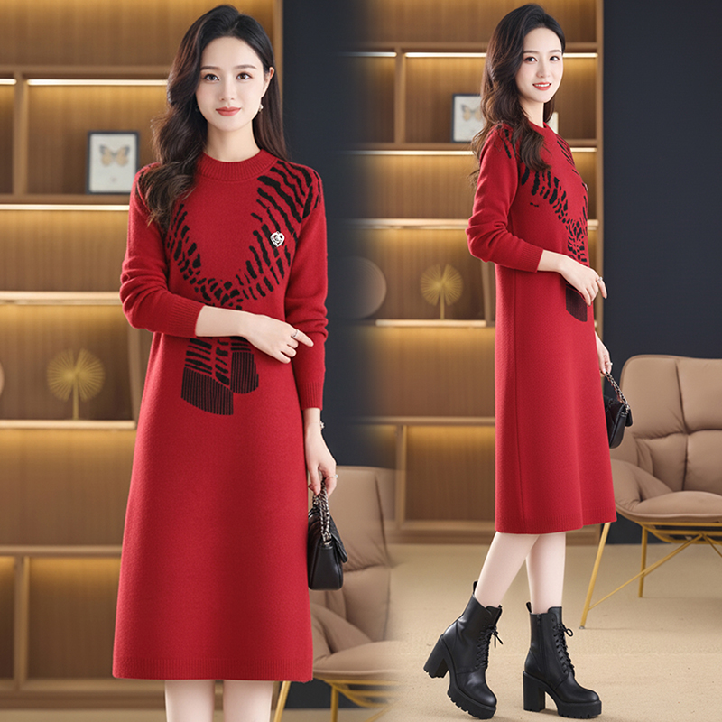 MY15467# 针织毛衣女宽松外穿新款加厚中长款打底连衣裙女裝貨源服裝批...