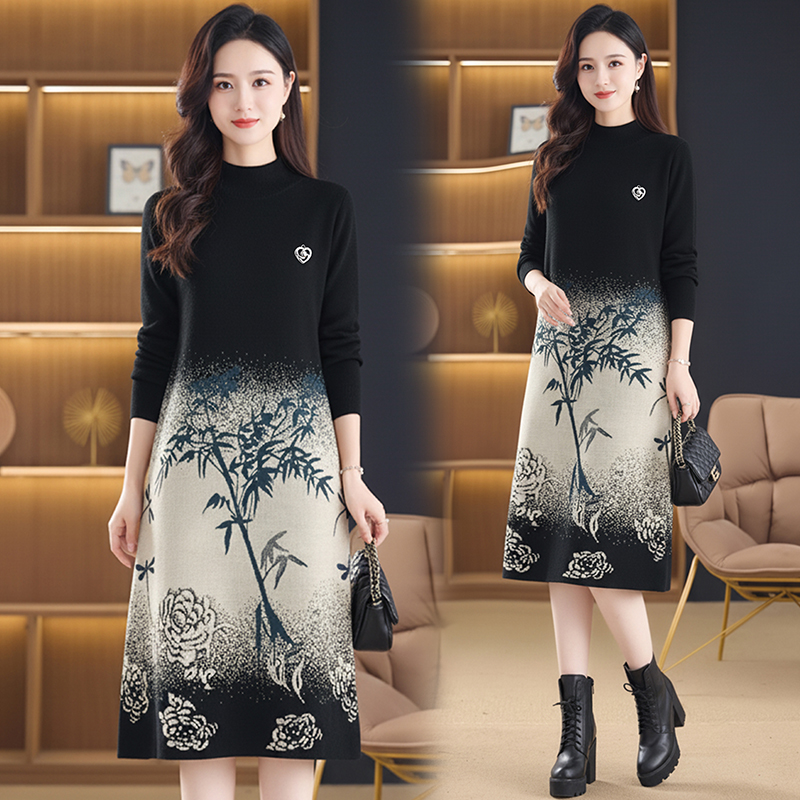 MY15457# 针织毛衣女宽松外穿秋冬装2025新款加厚中长款打底连衣裙...