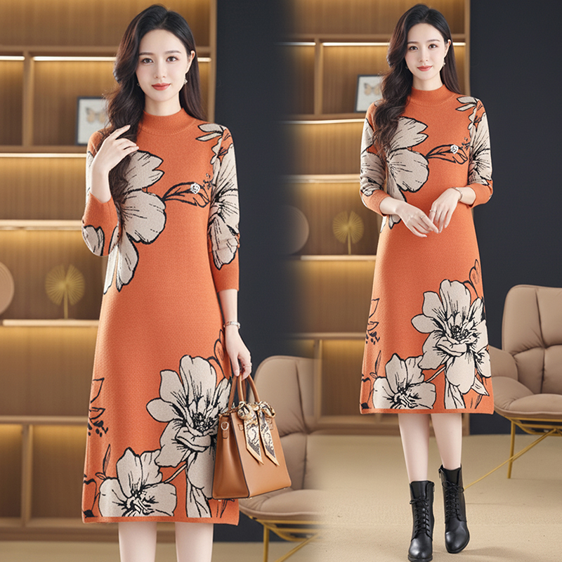 MY15466# 针织毛衣女宽松外穿新款加厚中长款打底连衣裙女裝貨源服裝批...