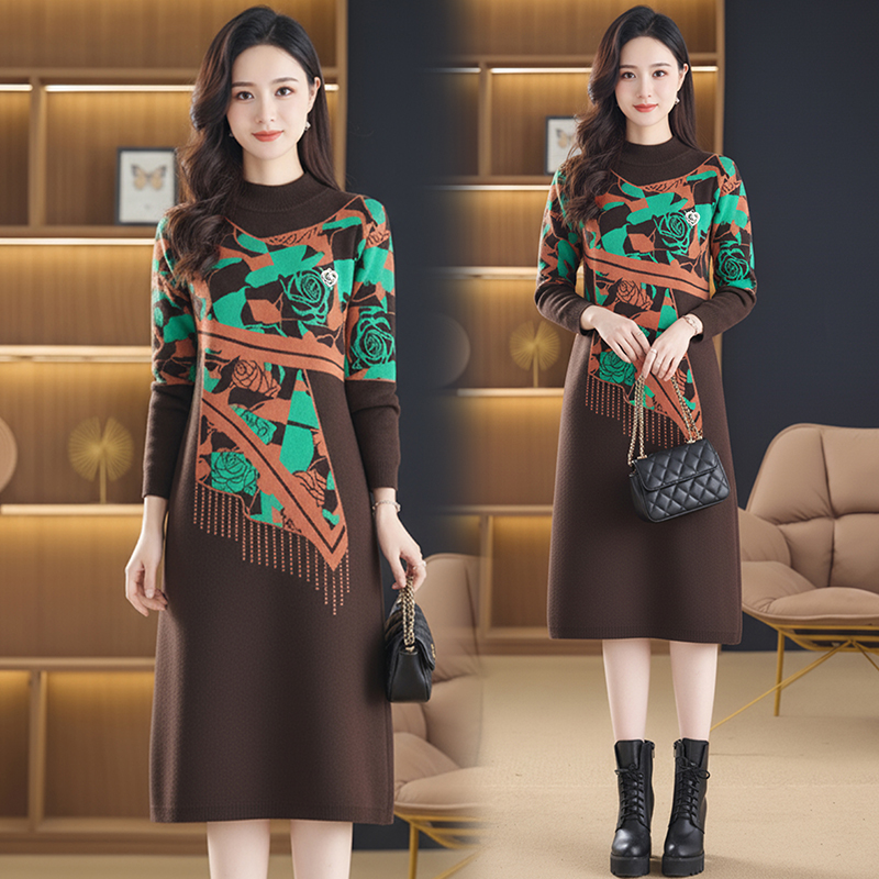 MY15465# 针织毛衣女宽松外穿新款加厚中长款打底连衣裙女裝貨源服裝批...