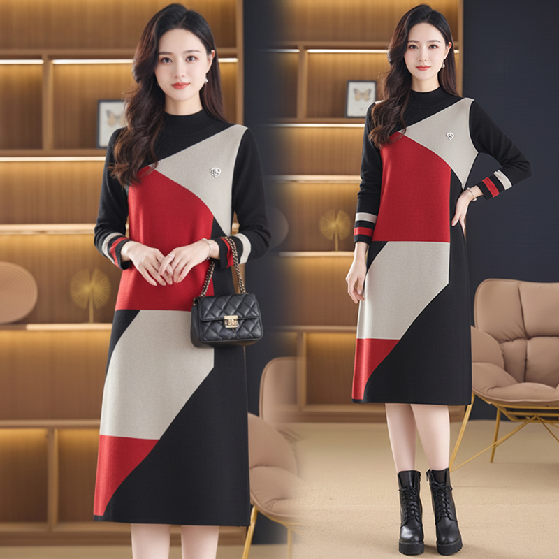 MY15464# 针织毛衣女宽松外穿新款加厚中长款打底连衣裙女裝貨源服裝批...