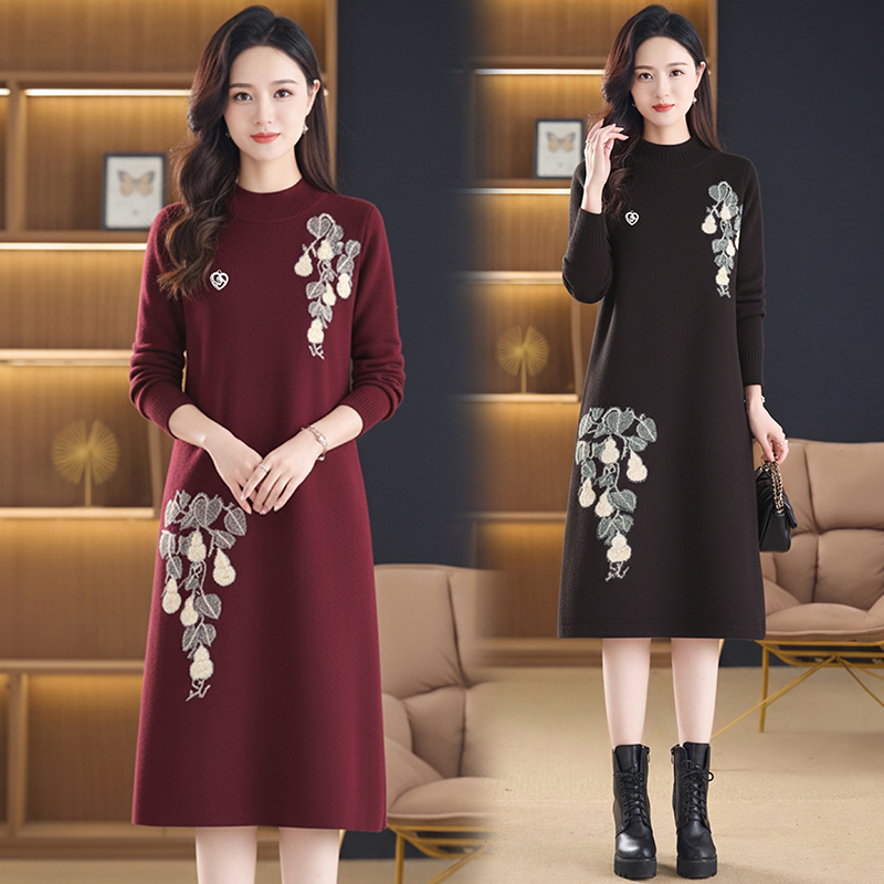 MY15462# 针织毛衣女宽松外穿新款加厚中长款打底连衣裙女裝貨源服裝批...