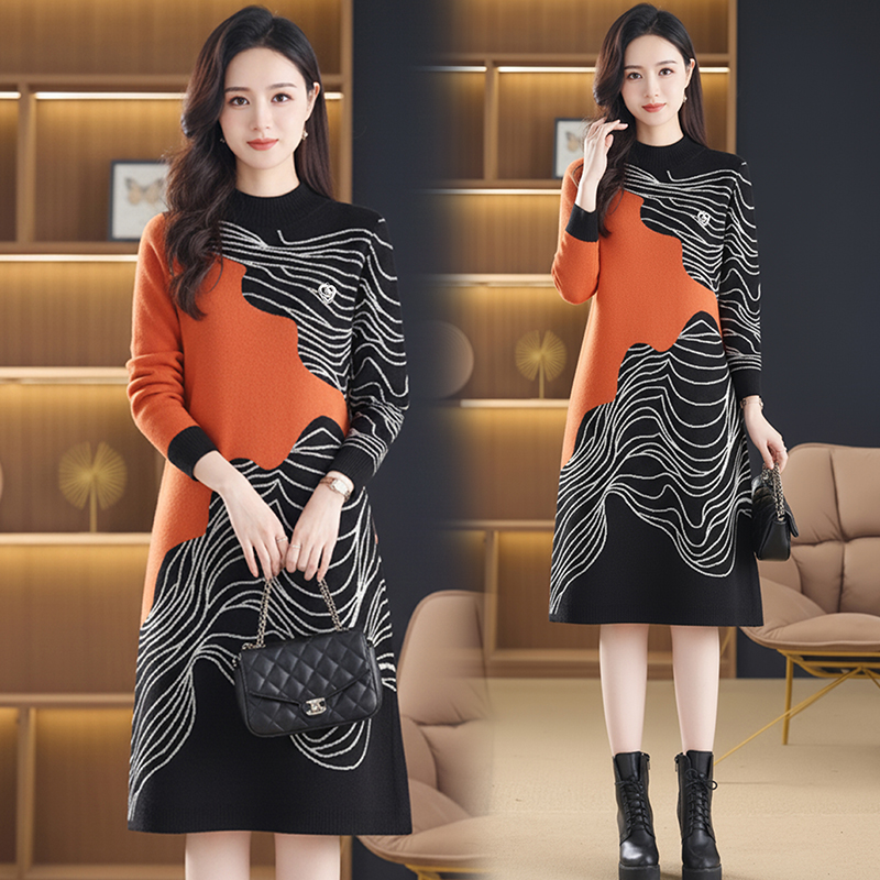 MY15461# 针织毛衣女宽松外穿新款加厚中长款打底连衣裙女裝貨源服裝批...