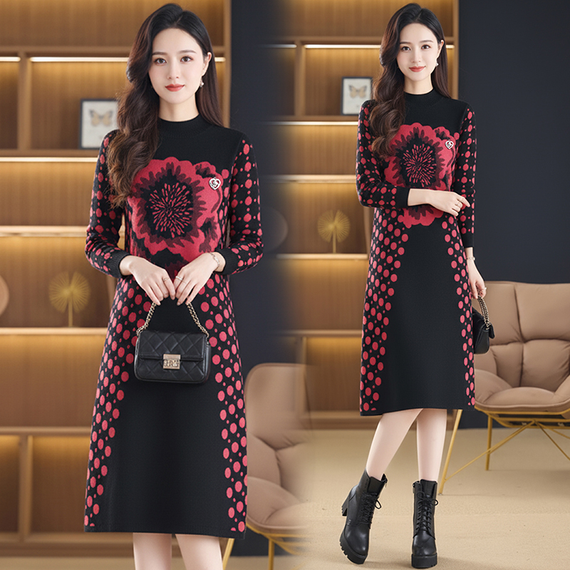 MY15459# 针织毛衣女宽松外穿新款加厚中长款打底连衣裙女裝貨源服裝批...