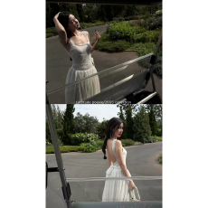 批发Lattitude/杨小鹭 amber light 拼接大露背绑带蕾丝吊带连衣长裙