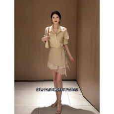 批发2026韩版通勤防晒衬衣短裤套装女夏季新款翻领衬衫蕾丝屁帘高腰裤