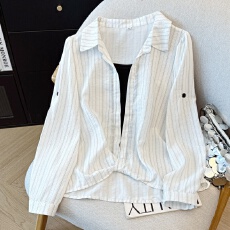 批发春装新款时尚洋气<b class='q'>假两件</b>条纹拼接长袖<b class='q'>衬衫</b>女设计感显瘦减龄上衣潮