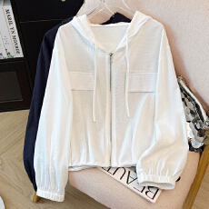 批发春装新款韩版宽松长袖连帽衬衫<b class='q'>外套</b>女休闲百搭开衫拉链减龄上衣潮