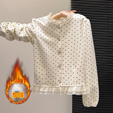 批发秋冬新款时尚洋气法式立领加绒加厚长袖<b class='q'>衬衫</b>女百短款上衣潮