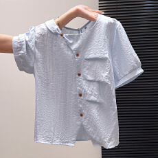 批发2026夏季新款时尚洋气短袖衬衫女设计感显瘦减龄不规则上衣