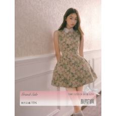 批发RECIT 玫瑰油画衬衫领无袖<b class='q'>连衣裙</b>女春夏千金风蓬蓬修身收腰背心裙