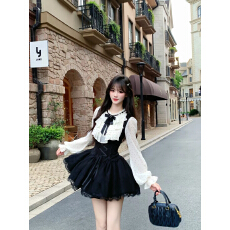 批发越韩小鱼Musefish 古典玩偶 法式收腰波点假两件千金风<b class='q'>连衣裙</b>女秋