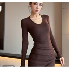 批发【DAYUAN】双面绒V领纯欲<b class='q'>修身</b>显瘦拖地<b class='q'>连衣裙</b>