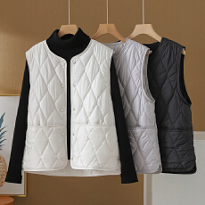 批发<b class='q'>实拍</b>2025秋冬新品宽松休闲夹棉坎肩背心圆领纯色棉衣外套女