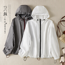 批发连帽透气防晒外套时尚拼色拉链抽绳薄款开衫长袖上衣外搭<b class='q'>夏</b>