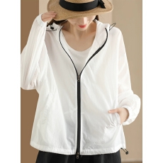 批发2026春<b class='q'>夏</b>新款时尚连帽透气防晒拼色开衫长袖纯色上衣外搭女