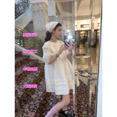 批发le rouge周美美 多层压褶花边刺绣<b class='q'>七分袖</b><b class='q'>连衣裙</b>