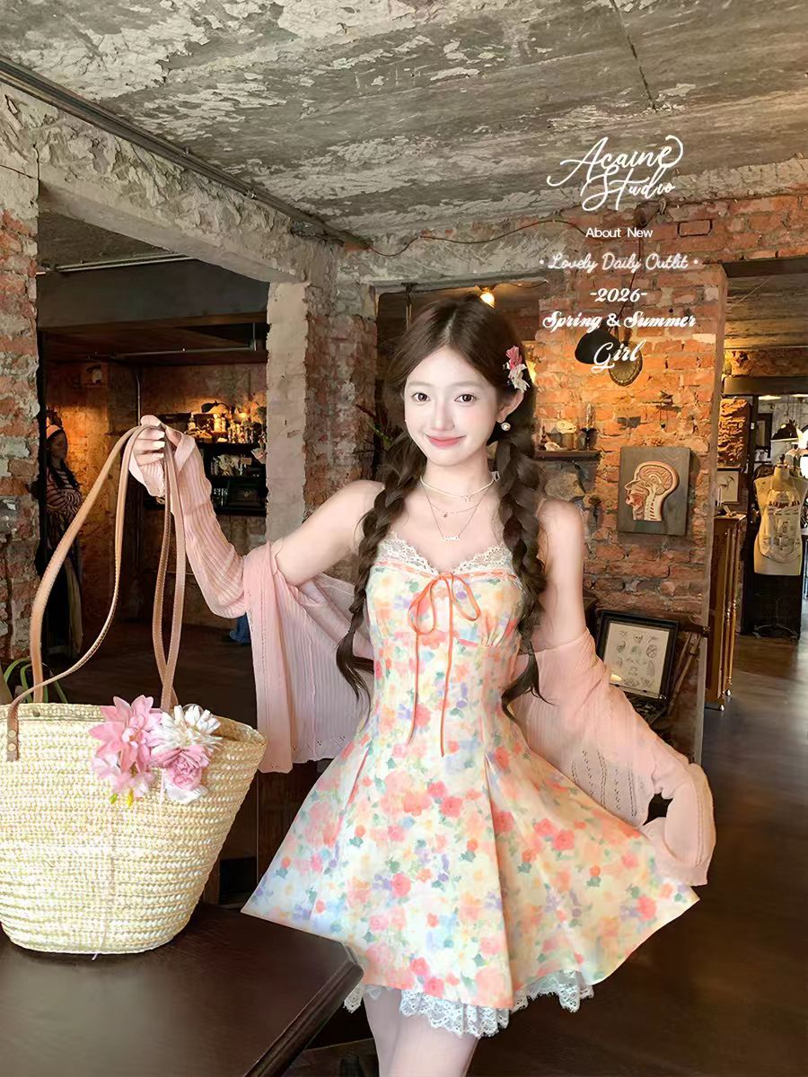 acaine5 17 20 00 95 할인 카 다몸 꽃 편지 빛 달콤한 꽃무늬 레이스 슬립 드레스