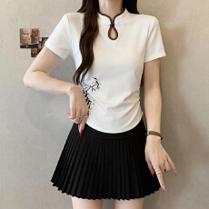 批发实拍大码胖mm短袖<b class='q'>T</b><b class='q'>恤</b>女夏季显瘦遮肚微胖<b class='q'>中国风</b>设计感上衣M-4XL