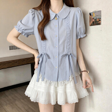 批发实拍大码胖mm法式设计感衬衫<b class='q'>上衣</b>M-4XL