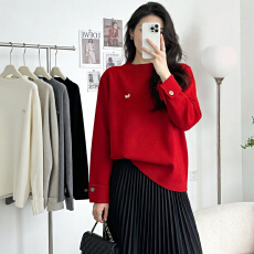 批发实拍大码女2026春装新款宽松中领针织衫上衣胖mm百搭显瘦毛衣打底