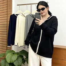 批发实拍大码女装胖mm2026春装新款<b class='q'>宽松</b>时尚减龄连帽针织外套上衣