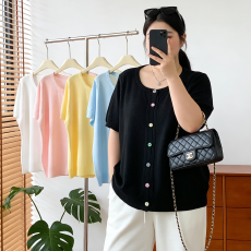 批发实拍大码女装胖mm2026夏装新款<b class='q'>宽松</b>显瘦冰丝针织开衫短袖T恤上衣