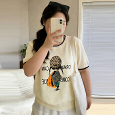 批发实拍大码女装胖mm2026夏装新款<b class='q'>宽松</b>显瘦减龄印花冰丝针织短袖T恤