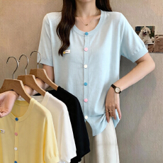 批发实拍大码女装2026夏季新款简约宽松胖妹妹天丝针织短袖开衫上衣女