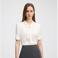 批发时尚飘带领气质感衬衫女短袖2026夏季新款百搭<b class='q'>职业</b>通勤衬衣女