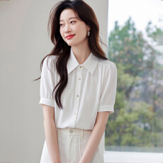 批发2026夏季新款短袖<b class='q'>衬衫</b>女职业<b class='q'>白色</b><b class='q'>衬衣</b>面试正装工作服百搭雪纺上衣