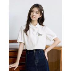 批发茵曼纯棉文艺绣花短袖白衬衫女2026夏季舒适百搭通勤翻领衬衣上衣