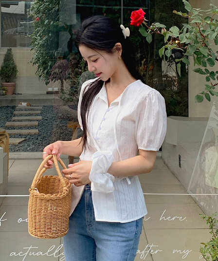 여름 새로운 단추 나비 매듭 셔츠