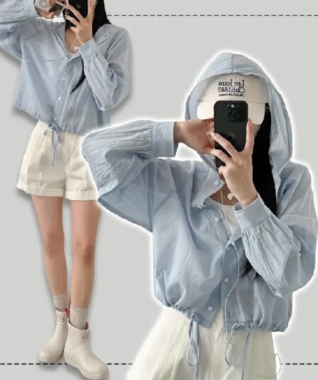 4 가지 색상 여름 새로운 자외선 차단 펌프 로프 후드 셔츠