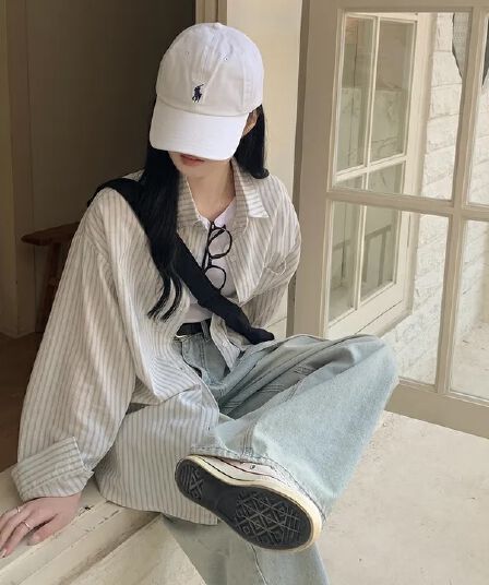 스트라이프 셔츠 느긋한 루즈핏 캐주얼 재킷 수직 기사 셔츠