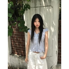 批发温柔条纹木耳花边修身衬衫
