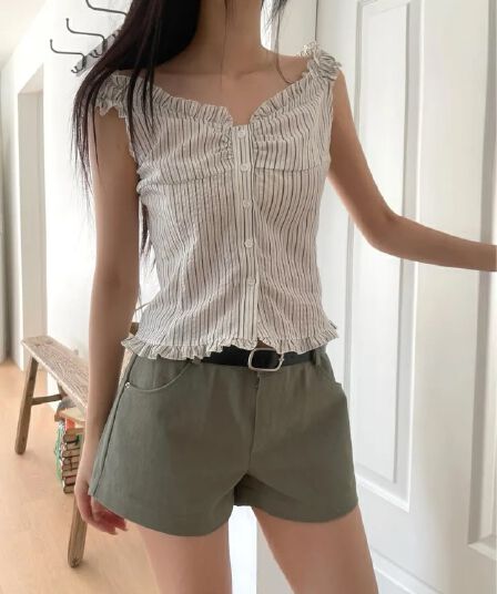 Pleat 측면 스트라이프 수 있습니다. 오프숄더 둘 착용 셔츠