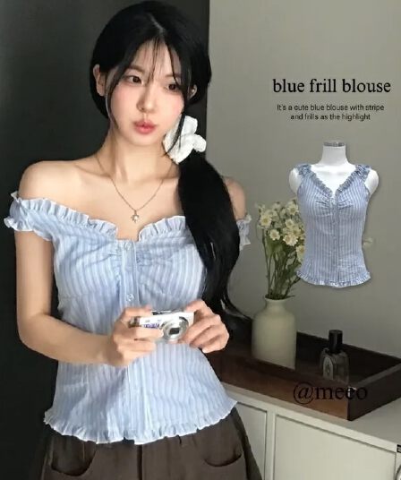 여름 섹시함 Pleat 측면 스트라이프 수 있습니다. 오프숄더 둘 착용 셔츠