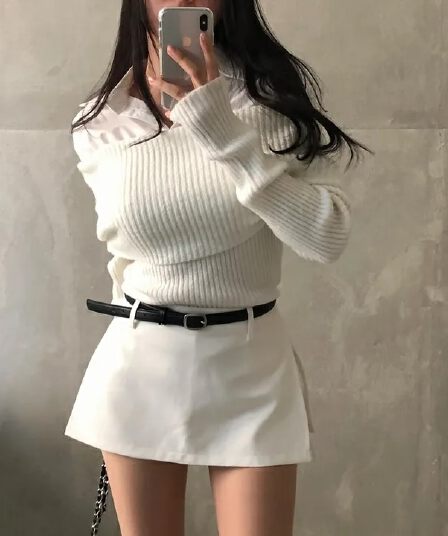 사계절 다용도 정장 반신 치마바지 하이웨이스트 안전 바지 한 마디 타이트 스커트 짧은 치마바지 경기 벨트