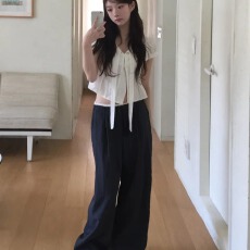 批发韩版休闲弯刀裤新款直筒裤垂感长裤女