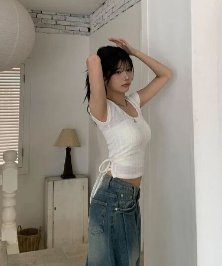 뒤로 더블 레이스업 요추 배 섹시함 맨위