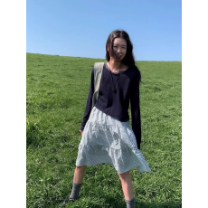 批发格纹蛋糕裙a字高腰松紧腰层次感中<b class='q'>长裙</b>子
