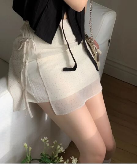 허리밴드 하이웨이스트 나비 넥타이 반신 스커트