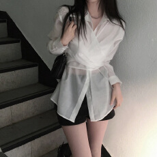 批发韩版chic秋季新款气质百搭设计款绑带显瘦<b class='q'>衬衫女</b>