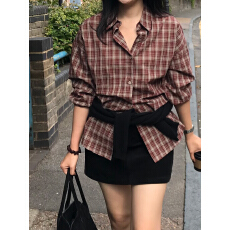 批发韩国chic秋日 格子<b class='q'>通勤</b>百搭衬衫女